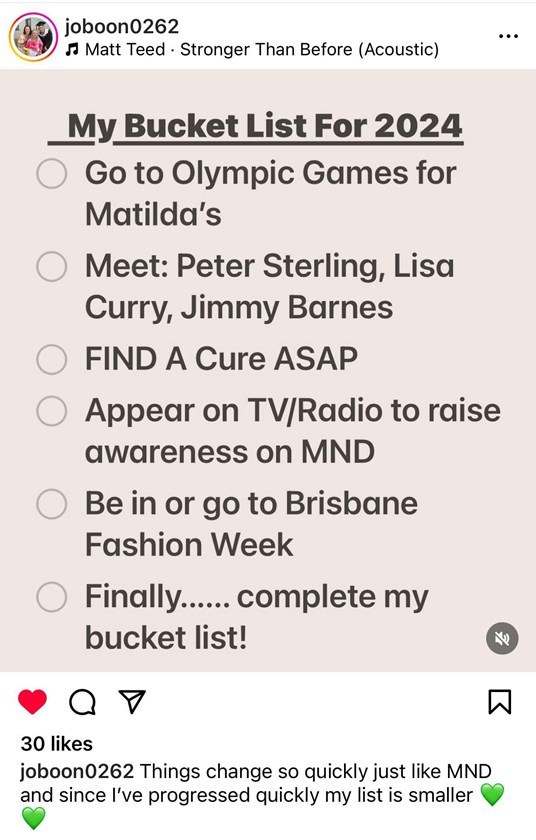 Jo shared her 2024 bucket list to Instagram, including her goal to meet Peter Sterling.