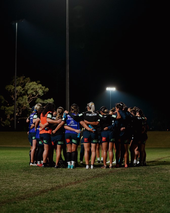 The Eels come together during NRLW training at Eric Tweedale Stadium.