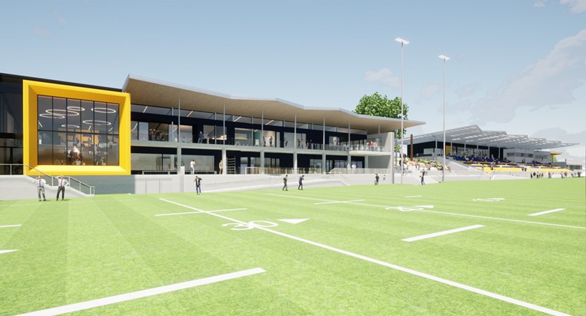 An artist's impression of the exterior of the Club's new Centre of Excellence (COE) and Community Centre, due for completion in March 2025.